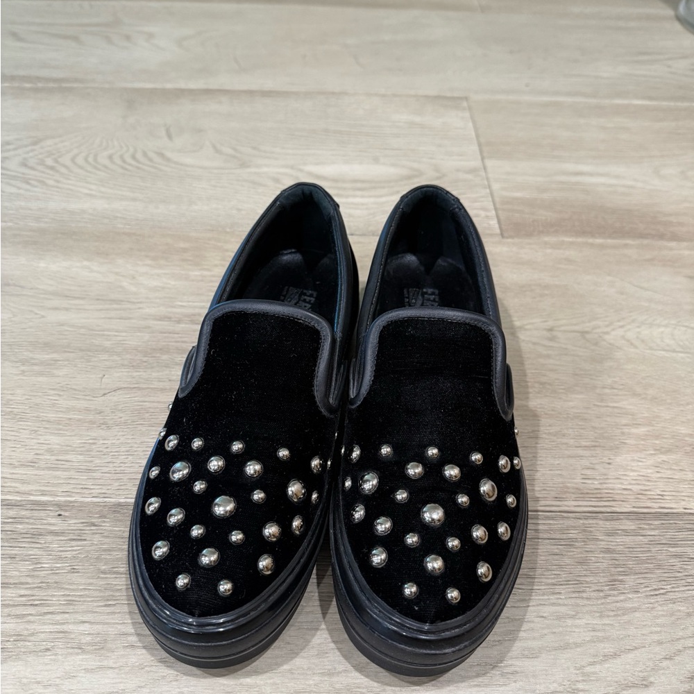 Salvatore Ferragamo Black Slip-On Shoes with Silver Studs
